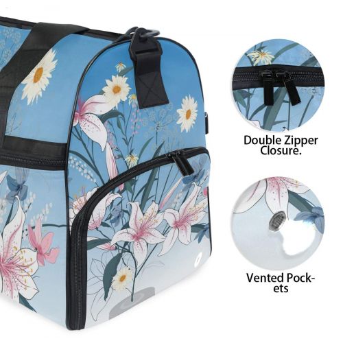  Maolong Watercolor Lily Flowers Travel Duffel Bag for Men Women Large Weekender Bag Carry-on Luggage Tote Overnight Bag