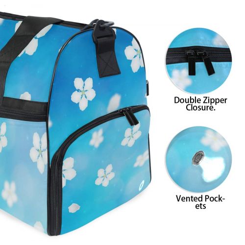  Maolong Blue Cherry Blossom Travel Duffel Bag for Men Women Large Weekender Bag Carry-on Luggage Tote Overnight Bag