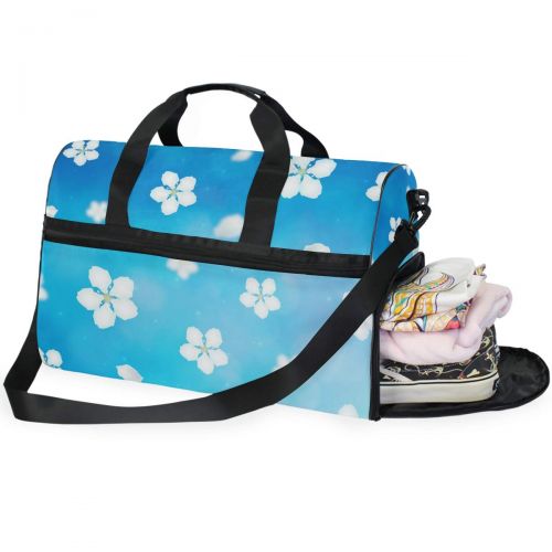  Maolong Blue Cherry Blossom Travel Duffel Bag for Men Women Large Weekender Bag Carry-on Luggage Tote Overnight Bag