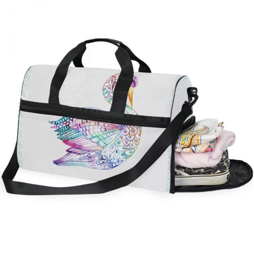  Maolong Painted Watercolor Swan Travel Duffel Bag for Men Women Large Weekender Bag Carry-on Luggage Tote Overnight Bag