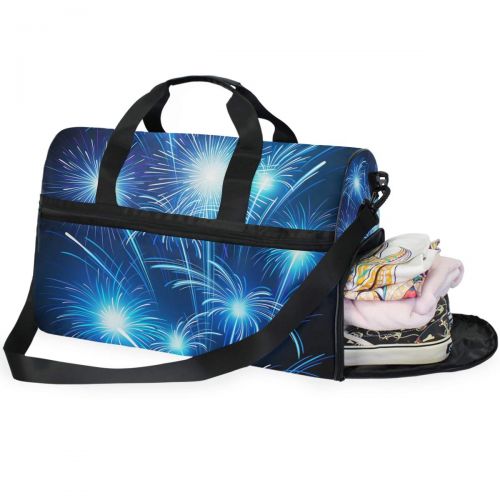  Maolong Beautiful Blue Fireworks Travel Duffel Bag for Men Women Large Weekender Bag Carry-on Luggage Tote Overnight Bag