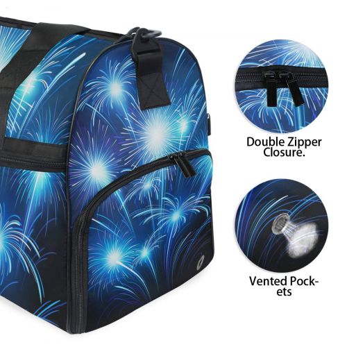  Maolong Beautiful Blue Fireworks Travel Duffel Bag for Men Women Large Weekender Bag Carry-on Luggage Tote Overnight Bag