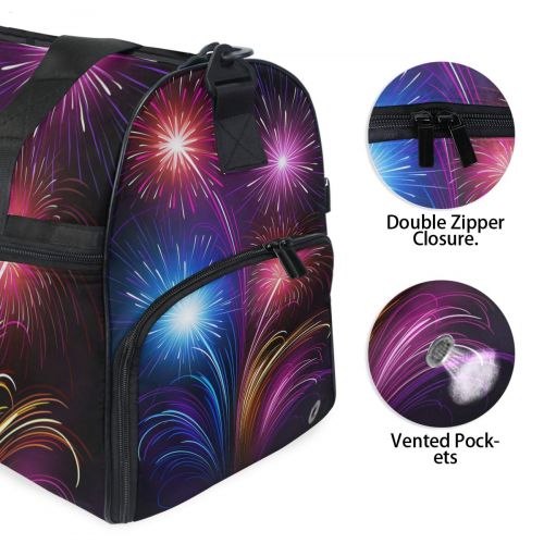  Maolong Beautiful Blue Fireworks Travel Duffel Bag for Men Women Large Weekender Bag Carry-on Luggage Tote Overnight Bag