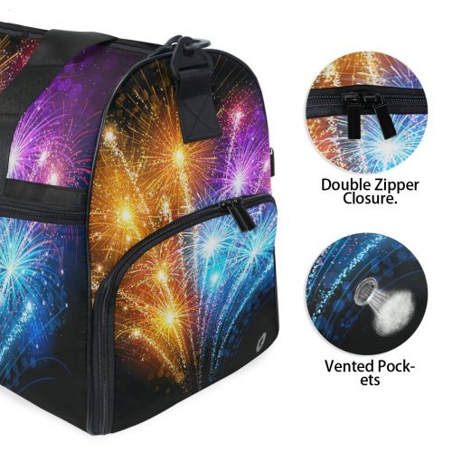  Maolong Beautiful Blue Fireworks Travel Duffel Bag for Men Women Large Weekender Bag Carry-on Luggage Tote Overnight Bag