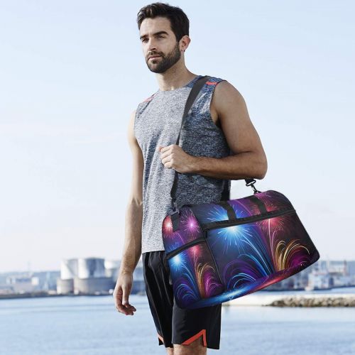  Maolong Colorful Beauty Fireworks Travel Duffel Bag for Men Women Large Weekender Bag Carry-on Luggage Tote Overnight Bag