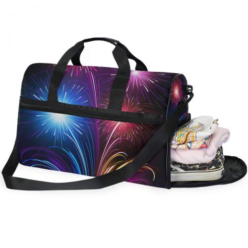  Maolong Colorful Beauty Fireworks Travel Duffel Bag for Men Women Large Weekender Bag Carry-on Luggage Tote Overnight Bag