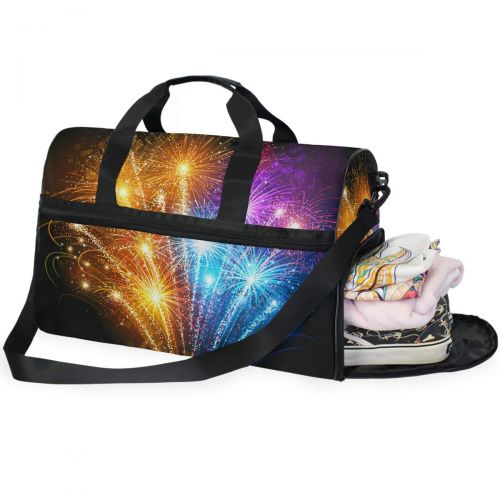  Maolong Colorful Beauty Fireworks Travel Duffel Bag for Men Women Large Weekender Bag Carry-on Luggage Tote Overnight Bag