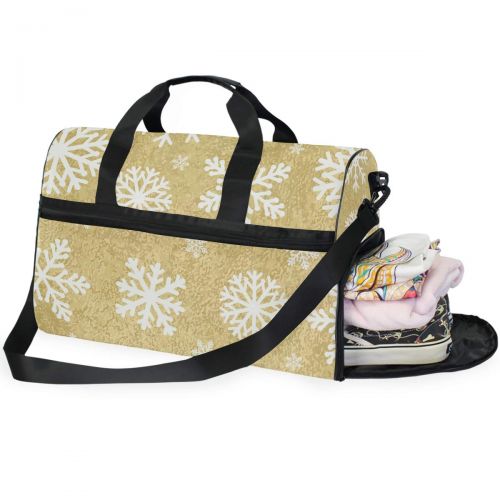  Maolong Golden Snowflake Pattern Travel Duffel Bag for Men Women Large Weekender Bag Carry-on Luggage Tote Overnight Bag