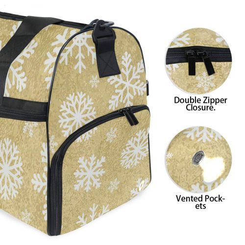  Maolong Golden Snowflake Pattern Travel Duffel Bag for Men Women Large Weekender Bag Carry-on Luggage Tote Overnight Bag