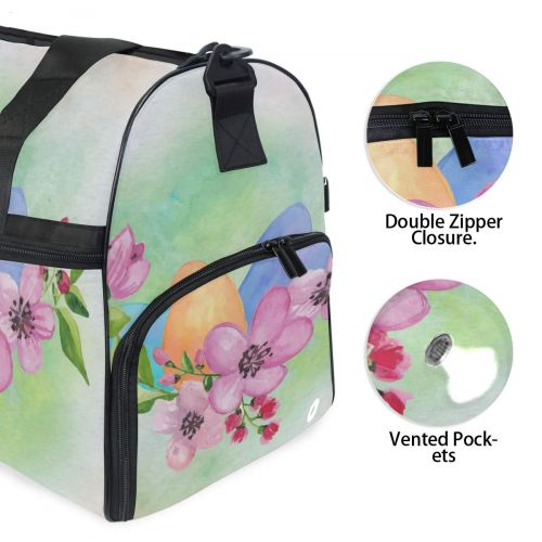  Maolong Watercolor Easter Wreath Eggs Travel Duffel Bag for Men Women Large Weekender Bag Carry-on Luggage Tote Overnight Bag