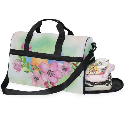  Maolong Watercolor Easter Wreath Eggs Travel Duffel Bag for Men Women Large Weekender Bag Carry-on Luggage Tote Overnight Bag