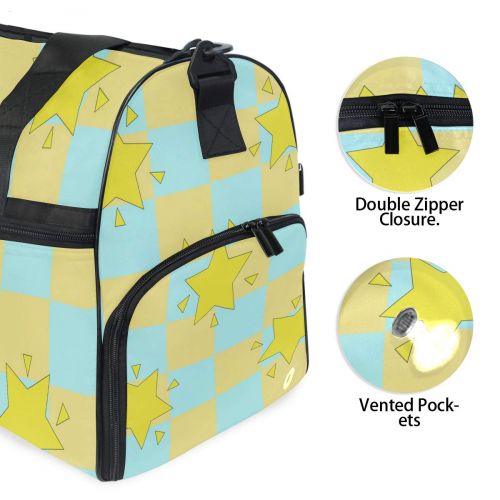  Maolong Yellow Plaid Star Travel Duffel Bag for Men Women Large Weekender Bag Carry-on Luggage Tote Overnight Bag