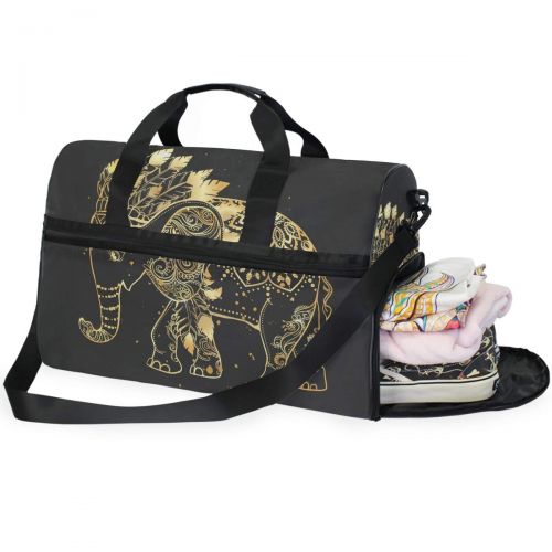  Maolong Golden Elephants Travel Duffel Bag for Men Women Large Weekender Bag Carry-on Luggage Tote Overnight Bag