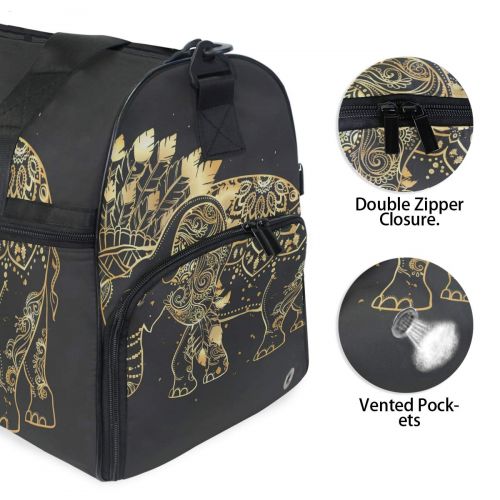  Maolong Golden Elephants Travel Duffel Bag for Men Women Large Weekender Bag Carry-on Luggage Tote Overnight Bag