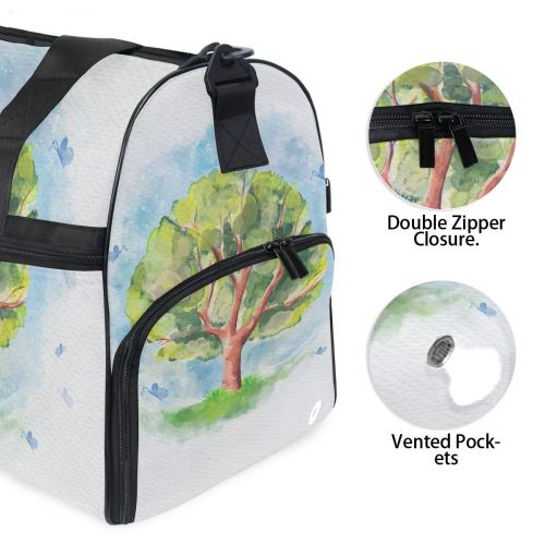  Maolong Beautiful Watercolor Tree Butterfly Travel Duffel Bag for Men Women Large Weekender Bag Carry-on Luggage Tote Overnight Bag