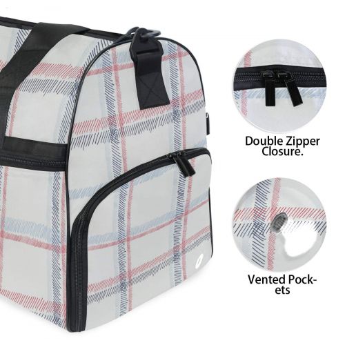  Maolong Simple Plaid Chevron Travel Duffel Bag for Men Women Large Weekender Bag Carry-on Luggage Tote Overnight Bag