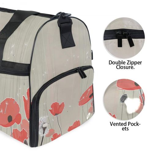  Maolong Beauty Dandelion Red Flowers Travel Duffel Bag for Men Women Large Weekender Bag Carry-on Luggage Tote Overnight Bag