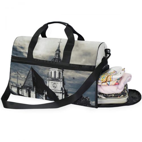  Maolong Church Tower Sky Clouds Travel Duffel Bag for Men Women Large Weekender Bag Carry-on Luggage Tote Overnight Bag