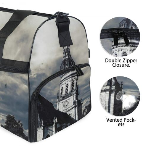  Maolong Church Tower Sky Clouds Travel Duffel Bag for Men Women Large Weekender Bag Carry-on Luggage Tote Overnight Bag