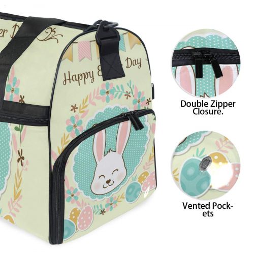  Maolong Easter Wreath Rabbit Egg Travel Duffel Bag for Men Women Large Weekender Bag Carry-on Luggage Tote Overnight Bag