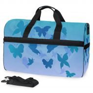 Maolong Blue Gradient Butterfly Silhouette Travel Duffel Bag for Men Women Large Weekender Bag Carry-on Luggage Tote Overnight Bag