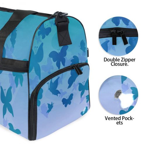  Maolong Blue Gradient Butterfly Silhouette Travel Duffel Bag for Men Women Large Weekender Bag Carry-on Luggage Tote Overnight Bag