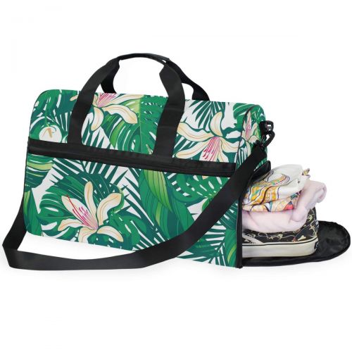 Maolong Rainforest Leaves Flower Travel Duffel Bag for Men Women Large Weekender Bag Carry-on Luggage Tote Overnight Bag