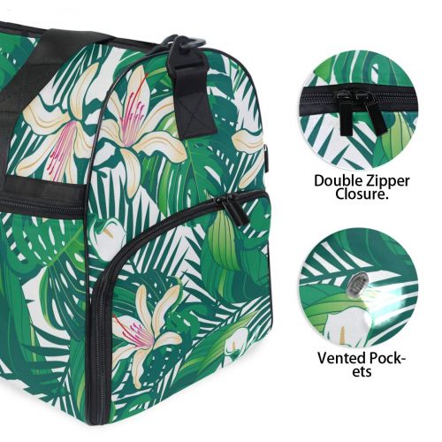  Maolong Rainforest Leaves Flower Travel Duffel Bag for Men Women Large Weekender Bag Carry-on Luggage Tote Overnight Bag
