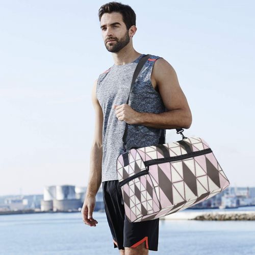  Maolong Simple Geometric Plaid Pattern Travel Duffel Bag for Men Women Large Weekender Bag Carry-on Luggage Tote Overnight Bag