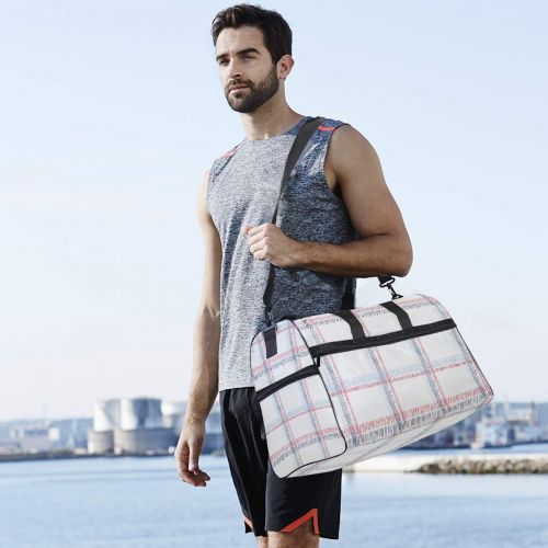  Maolong Simple Geometric Plaid Pattern Travel Duffel Bag for Men Women Large Weekender Bag Carry-on Luggage Tote Overnight Bag