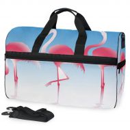 Maolong Red Flamingo Silhouette Travel Duffel Bag for Men Women Large Weekender Bag Carry-on Luggage Tote Overnight Bag
