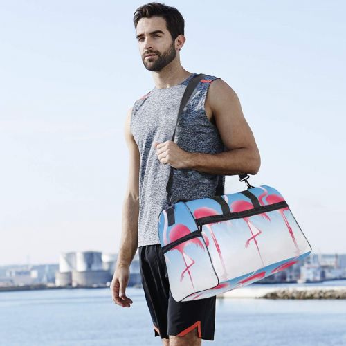  Maolong Red Flamingo Silhouette Travel Duffel Bag for Men Women Large Weekender Bag Carry-on Luggage Tote Overnight Bag