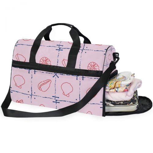  Maolong Cute Pink Lines Plaid Travel Duffel Bag for Men Women Large Weekender Bag Carry-on Luggage Tote Overnight Bag