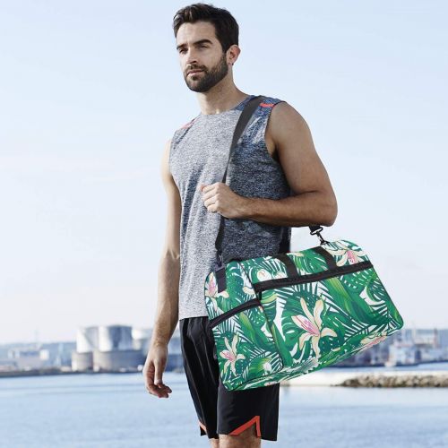  Maolong Herbaceous Green Plant Pattern Travel Duffel Bag for Men Women Large Weekender Bag Carry-on Luggage Tote Overnight Bag