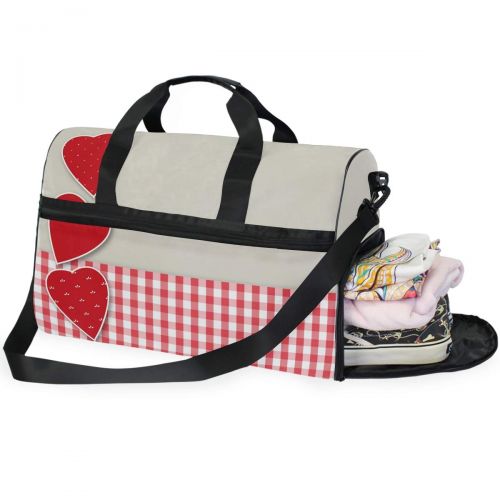  Maolong Simple Cartoon Heart Plaid Travel Duffel Bag for Men Women Large Weekender Bag Carry-on Luggage Tote Overnight Bag