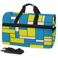 Maolong Blue Yellow White Plaid Pattern Travel Duffel Bag for Men Women Large Weekender Bag Carry-on Luggage Tote Overnight Bag