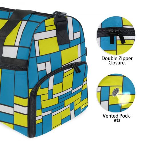  Maolong Blue Yellow White Plaid Pattern Travel Duffel Bag for Men Women Large Weekender Bag Carry-on Luggage Tote Overnight Bag