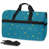 Maolong Blue Stripes Yellow Dots Travel Duffel Bag for Men Women Large Weekender Bag Carry-on Luggage Tote Overnight Bag