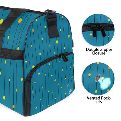  Maolong Blue Stripes Yellow Dots Travel Duffel Bag for Men Women Large Weekender Bag Carry-on Luggage Tote Overnight Bag