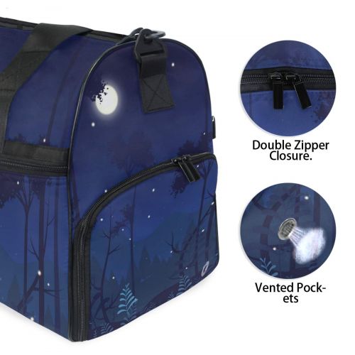  Maolong Night Moon Forest Stars Travel Duffel Bag for Men Women Large Weekender Bag Carry-on Luggage Tote Overnight Bag