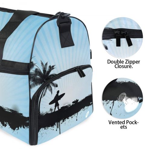  Maolong Beach Palms Surfing Sihouettes Travel Duffel Bag for Men Women Large Weekender Bag Carry-on Luggage Tote Overnight Bag