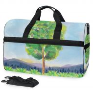 Maolong Watercolor Tree Grass Hill Travel Duffel Bag for Men Women Large Weekender Bag Carry-on Luggage Tote Overnight Bag