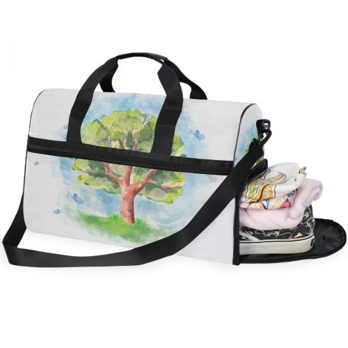  Maolong Watercolor Tree Grass Hill Travel Duffel Bag for Men Women Large Weekender Bag Carry-on Luggage Tote Overnight Bag