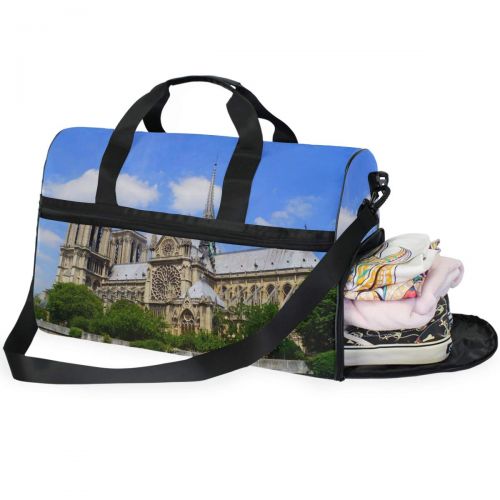  Maolong Notre Dame De Paris Buiding Travel Duffel Bag for Men Women Large Weekender Bag Carry-on Luggage Tote Overnight Bag