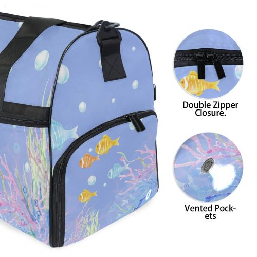  Maolong Undersea Coral Fish Bubble Travel Duffel Bag for Men Women Large Weekender Bag Carry-on Luggage Tote Overnight Bag