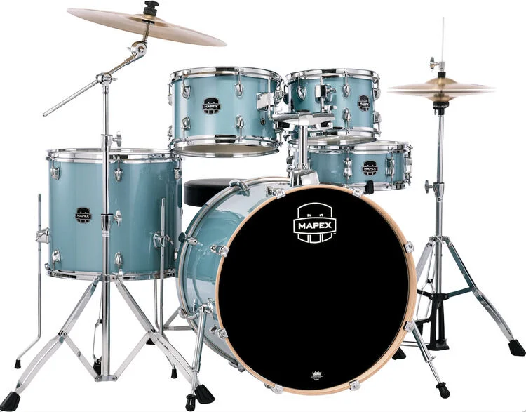  Mapex Venus 5-piece Rock Complete Drum Set - Aqua Blue Sparkle