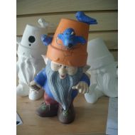 /MapleHillCeramics outdoor gnome garden statue with ceramic blue birds great gift for her gifts for him patio decor flower garden fairy garden friends