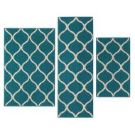 Maples Rugs Kitchen Rug Set - Rebecca [3pc Set] Non Kid Accent Throw Rugs Runner [Made in USA] for Entryway and Bedroom, Teal/Sand