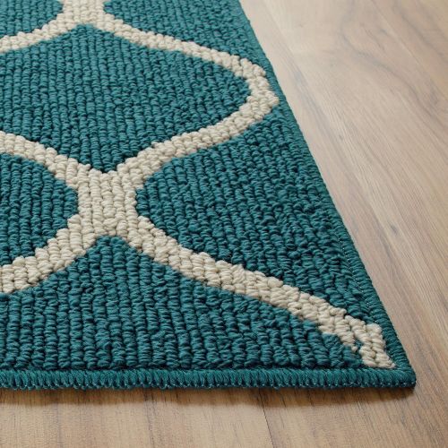  Maples Rugs Kitchen Rug Set - Rebecca [3pc Set] Non Kid Accent Throw Rugs Runner [Made in USA] for Entryway and Bedroom, Teal/Sand
