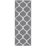 Maples Rugs Runner Rug - Rebecca 19 x 5 Non Skid Hallway Carpet Entry Rugs Runners [Made in USA] for Kitchen and Entryway, Grey/White